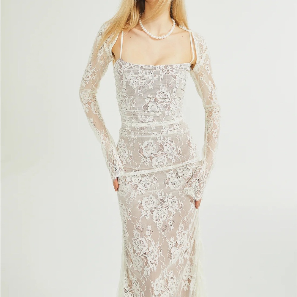 Miss Rosier NWT VALÉRIE WHITE FLORAL LACE MESH MAXI DRESS